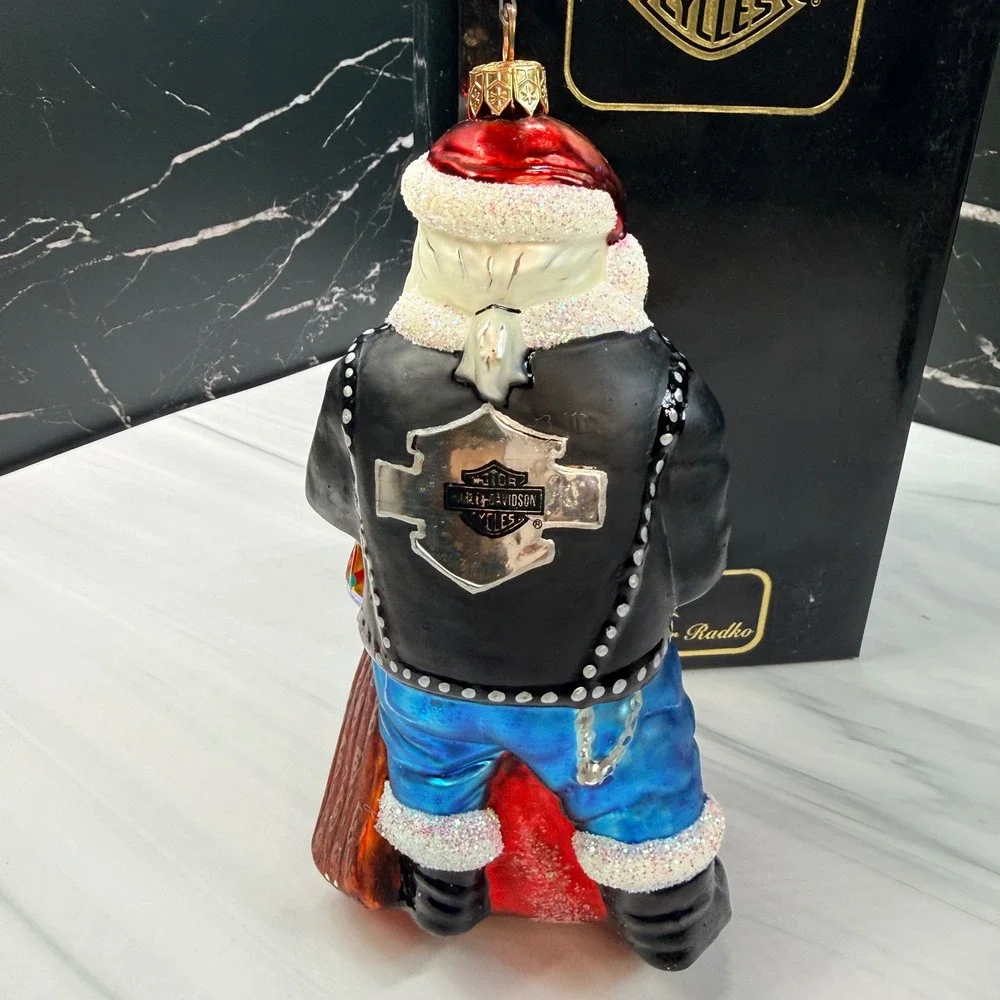Christopher Radko Harley-Davidson Biker Santa Glass Christmas Ornament with Box
